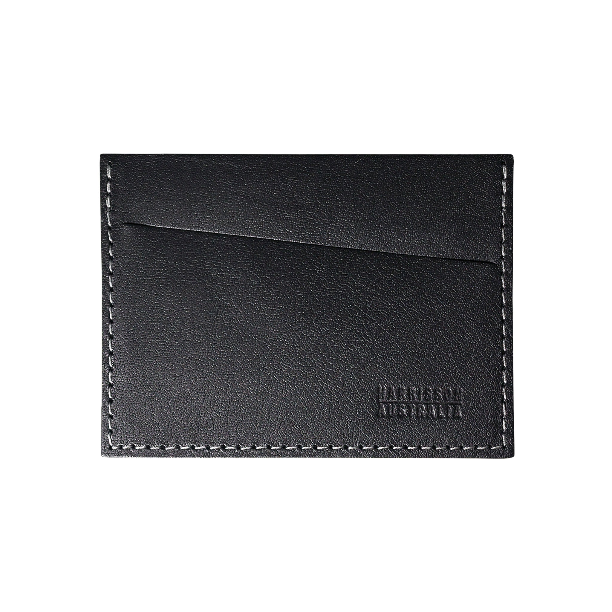 Black Leather Grey Stitch Card Wallet | Harrisson Australia