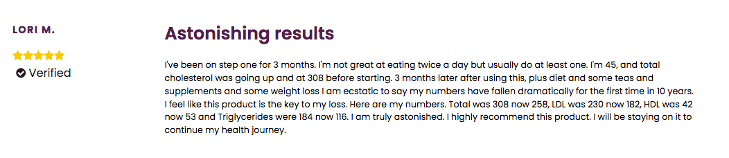 Lori M lowered her cholesterol with Step One Foods. 