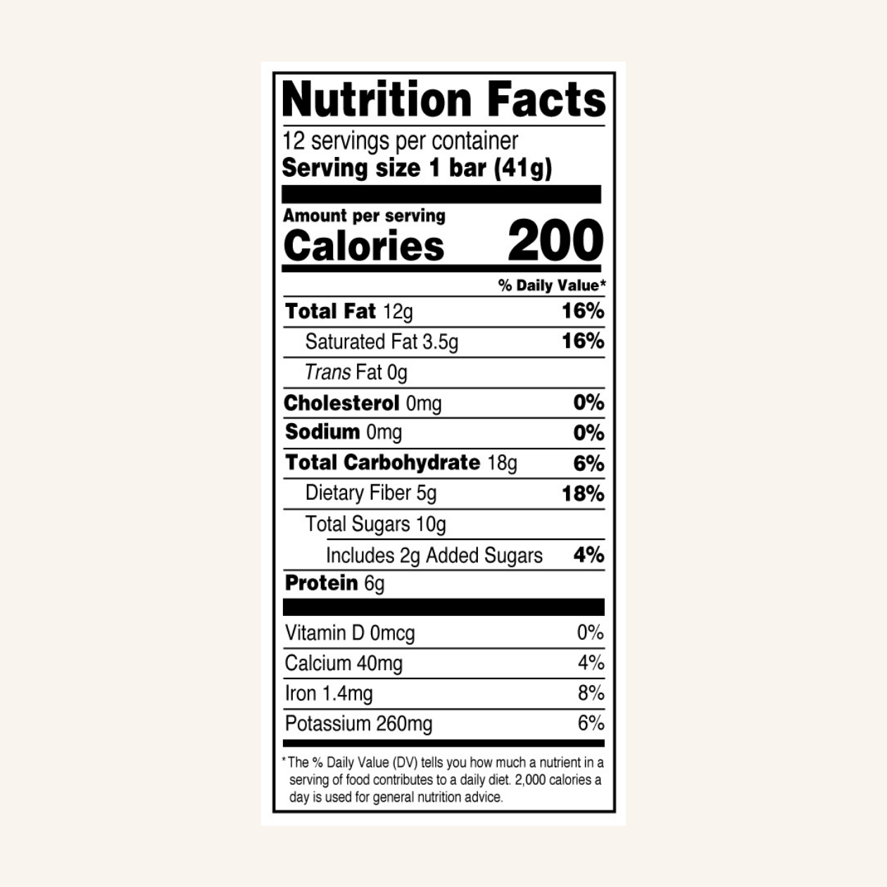 Peanut Butter Bar nutrition values