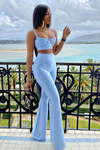 Two Piece Set Sleeveless Short Top And High Waist Flared Pants