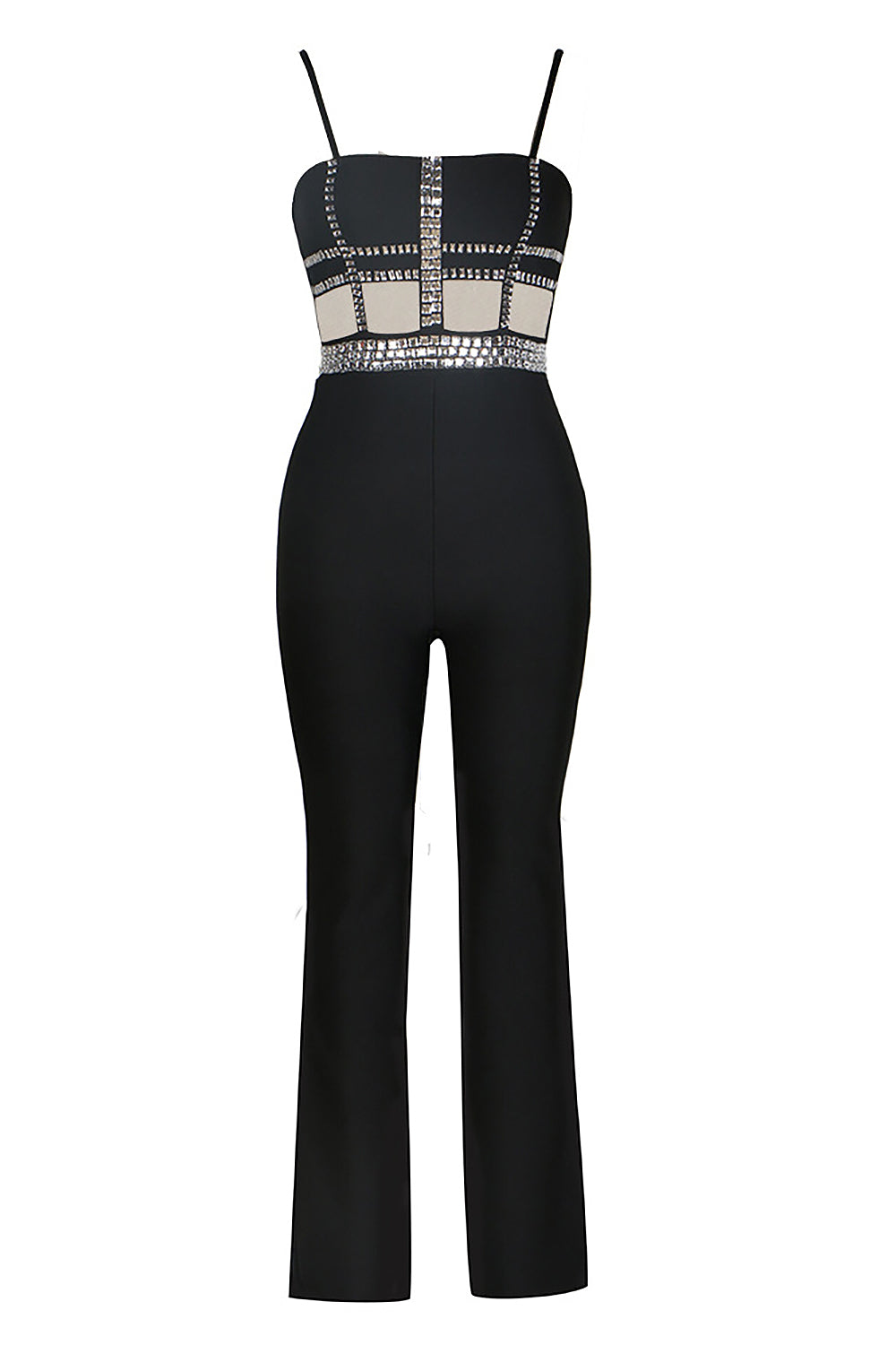 Alison Black Plunge Corset Jumpsuit With Diamante Trim Detail