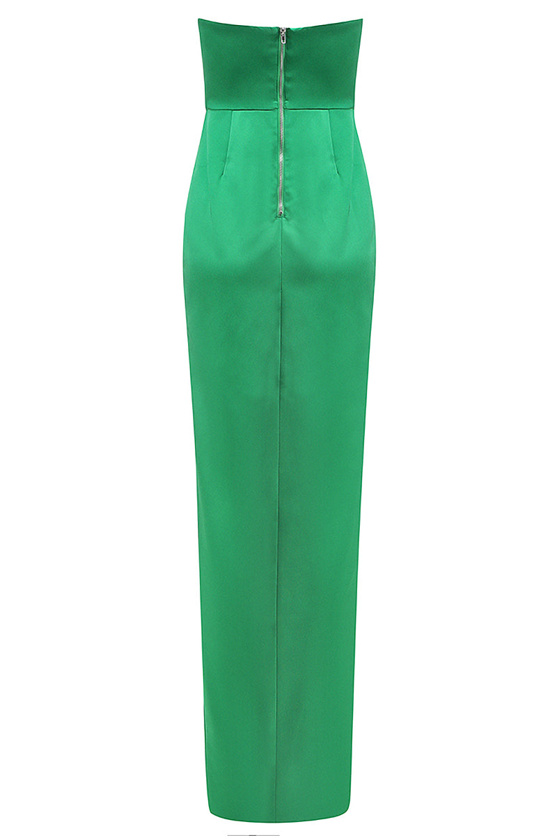 Green Strapless Floor-Length Split Maxi Dress