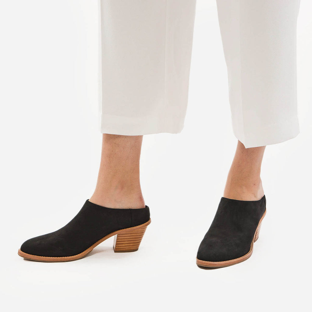 black suede mules closed toe