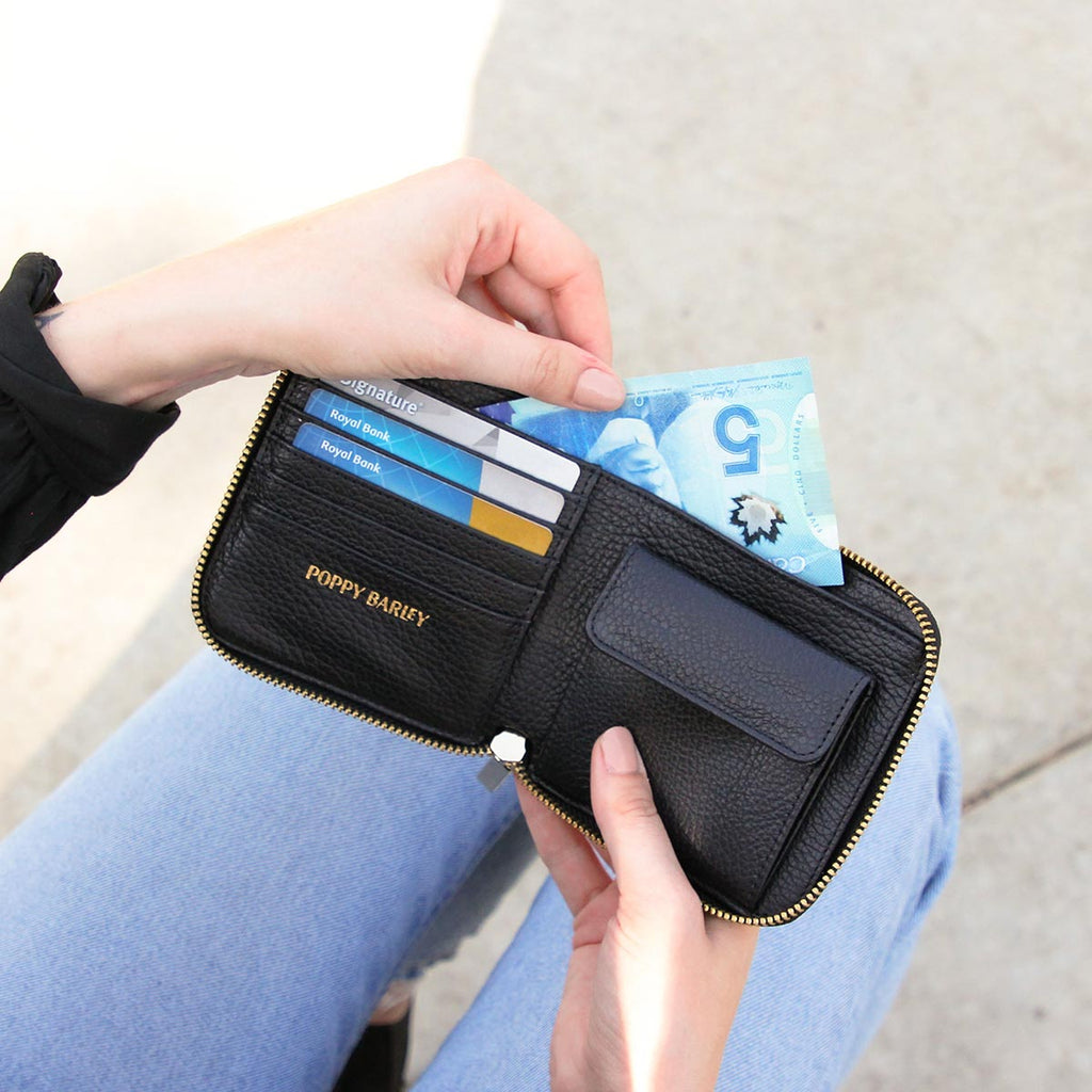 The Small Zip Around Wallet Black Pebble – Poppy Barley