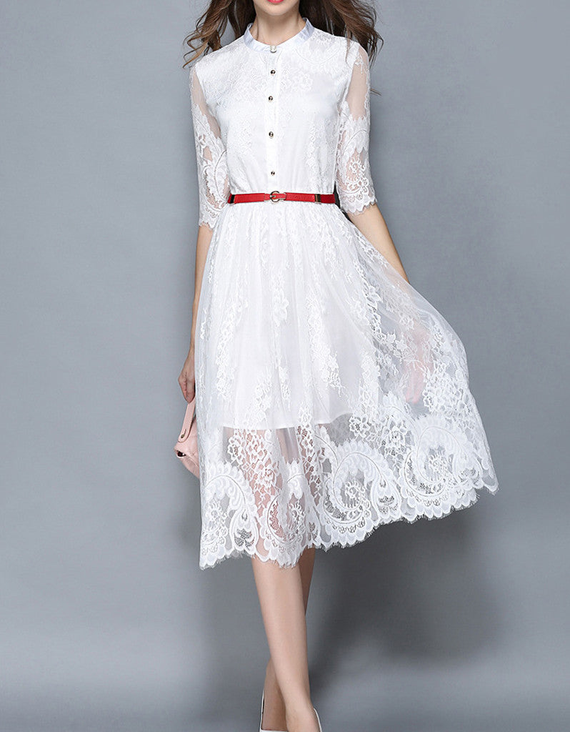 medium length white dress