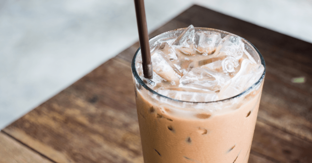 Glass of coffee mocha with ice, blended coffee, iced mocha, quick easy blender recipes