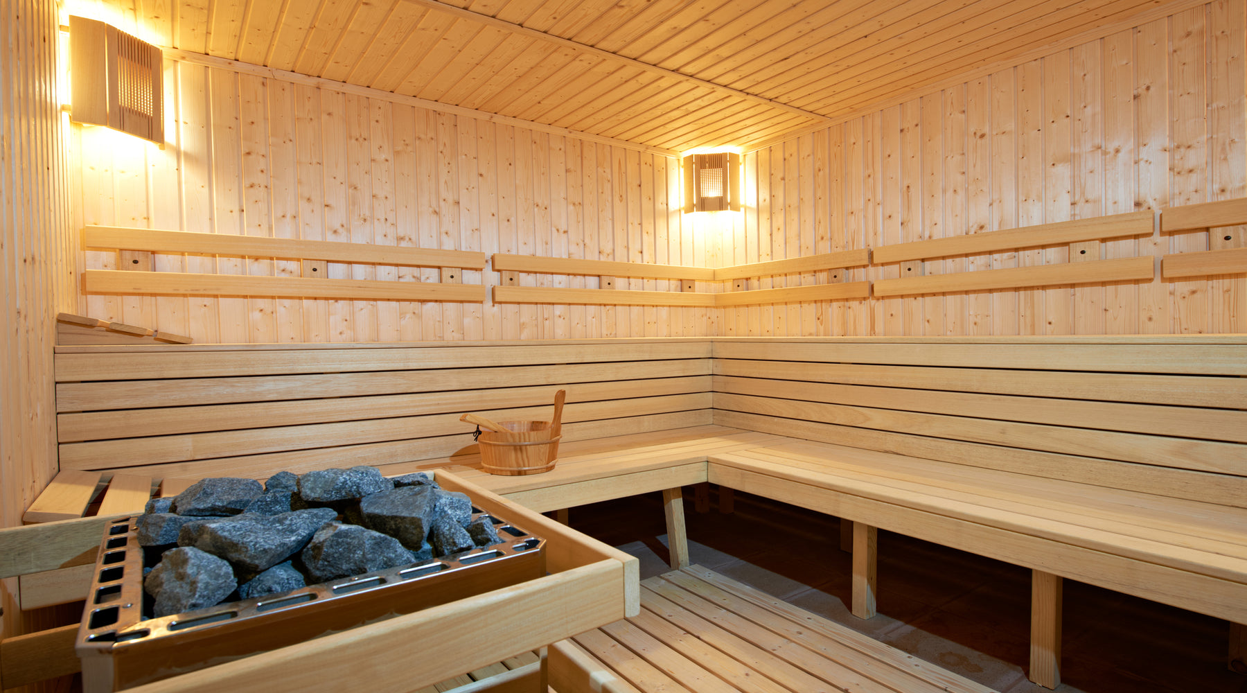 Sauna with warm ligthing