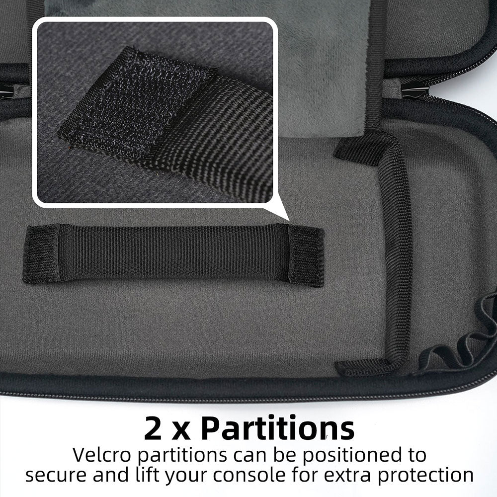 Velcro partitions can be positioned to secure and lift your console for extra protection