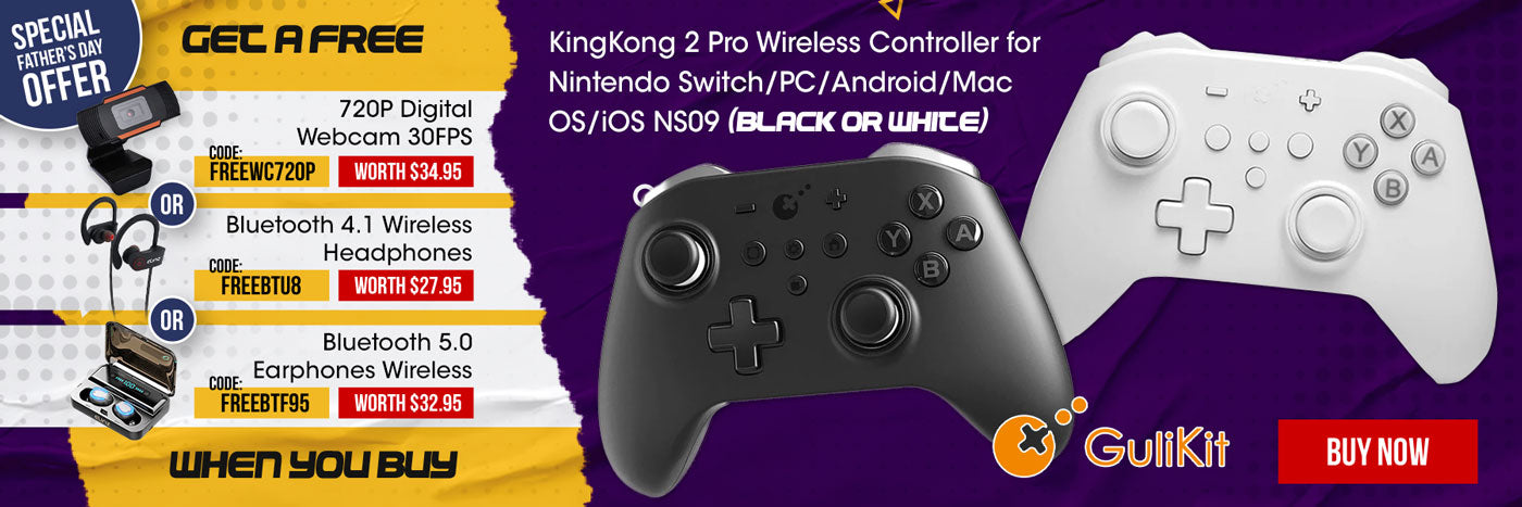 GuliKit KingKong 2 Pro Wireless Controller for Nintendo Switch/PC/Android/Mac OS/iOS (Black or White)