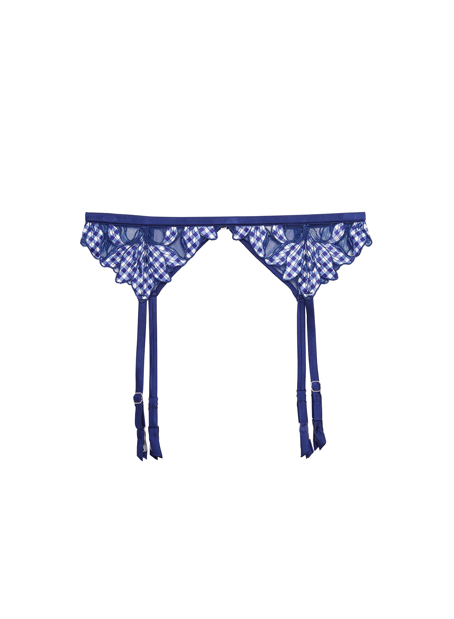 Shop Fleur Du Mal Lily Embroidery Garter Belt In Starry Blue Gingham