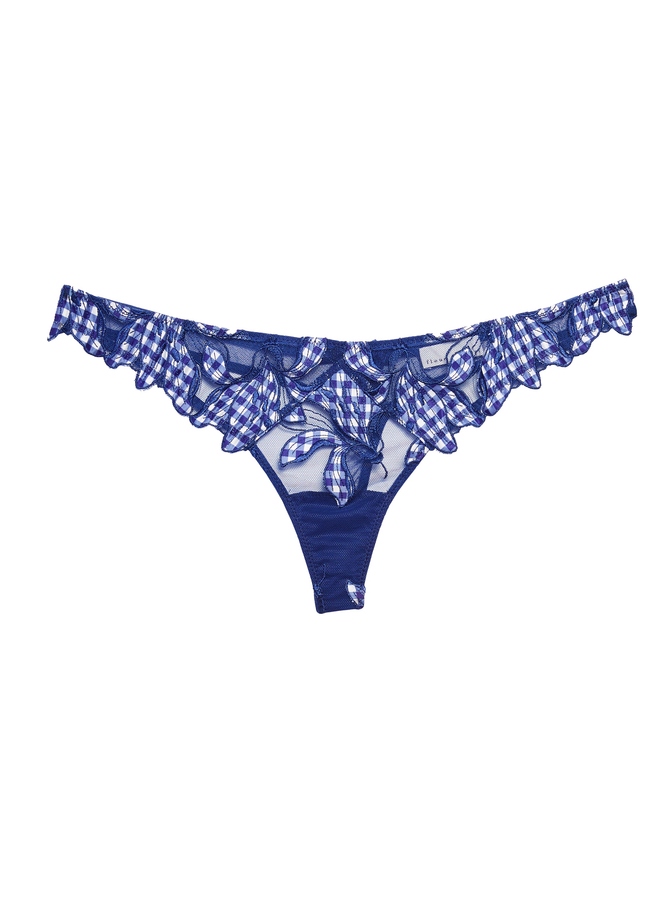 Shop Fleur Du Mal Lily Embroidery Hipster Thong In Starry Blue Gingham