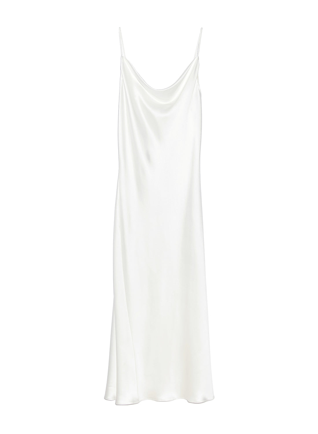 white silk cowl neck dress