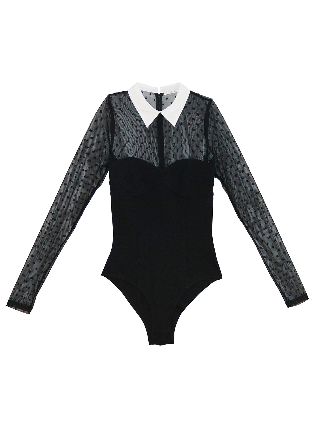 Collared Bodysuit with Dotted Tulle