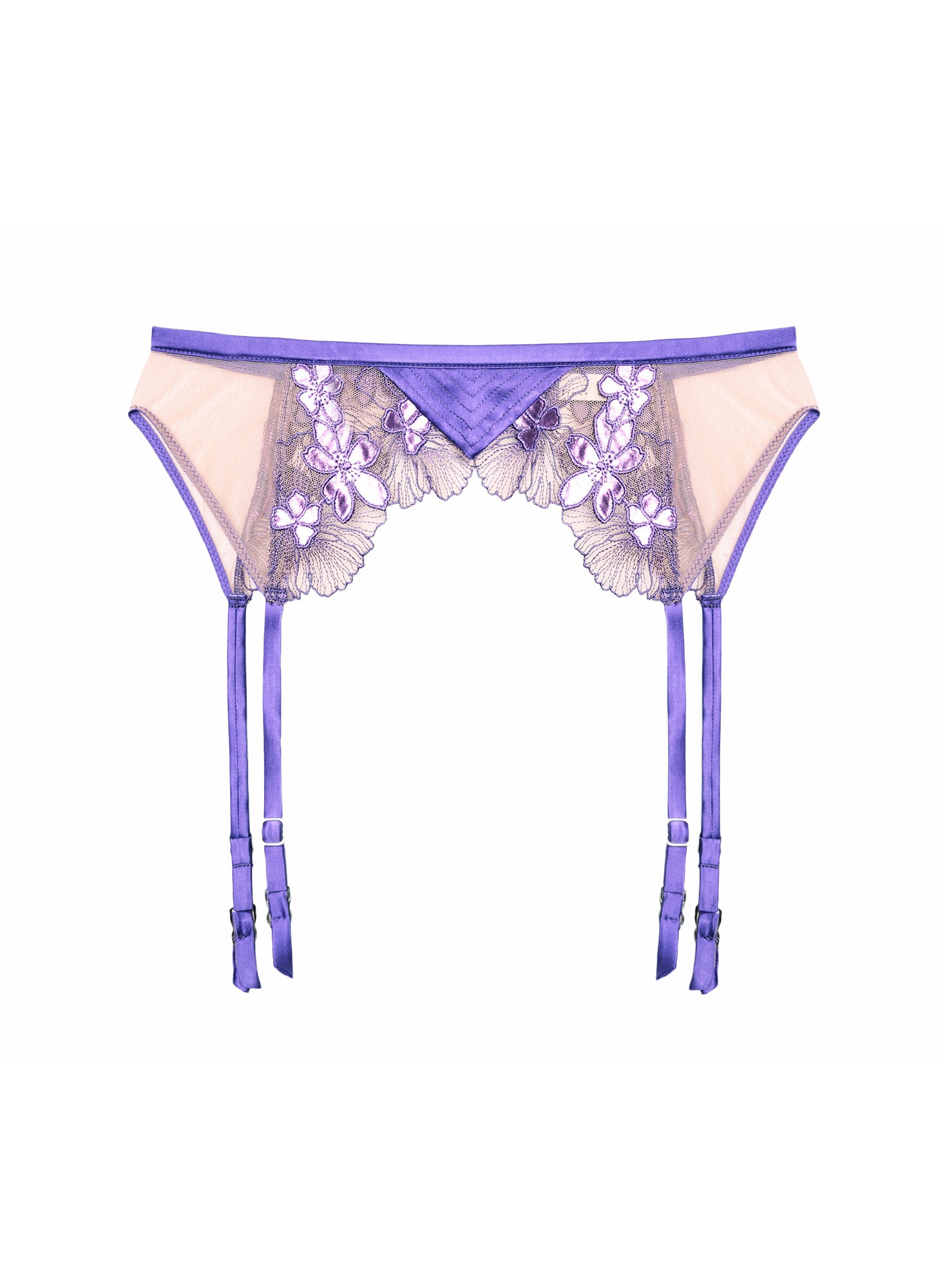 Violet Embroidered Garter Belt