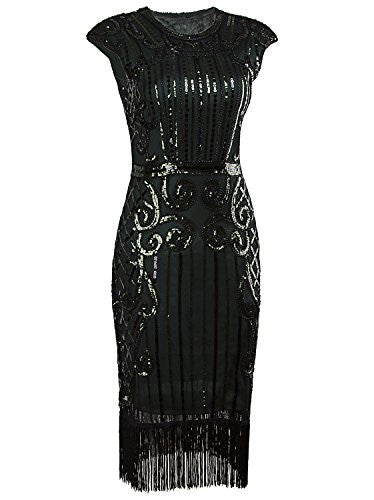Fringe Midi Beaded Sequin Vintage Inspired Prom Dress - Sparkly Prom D ...