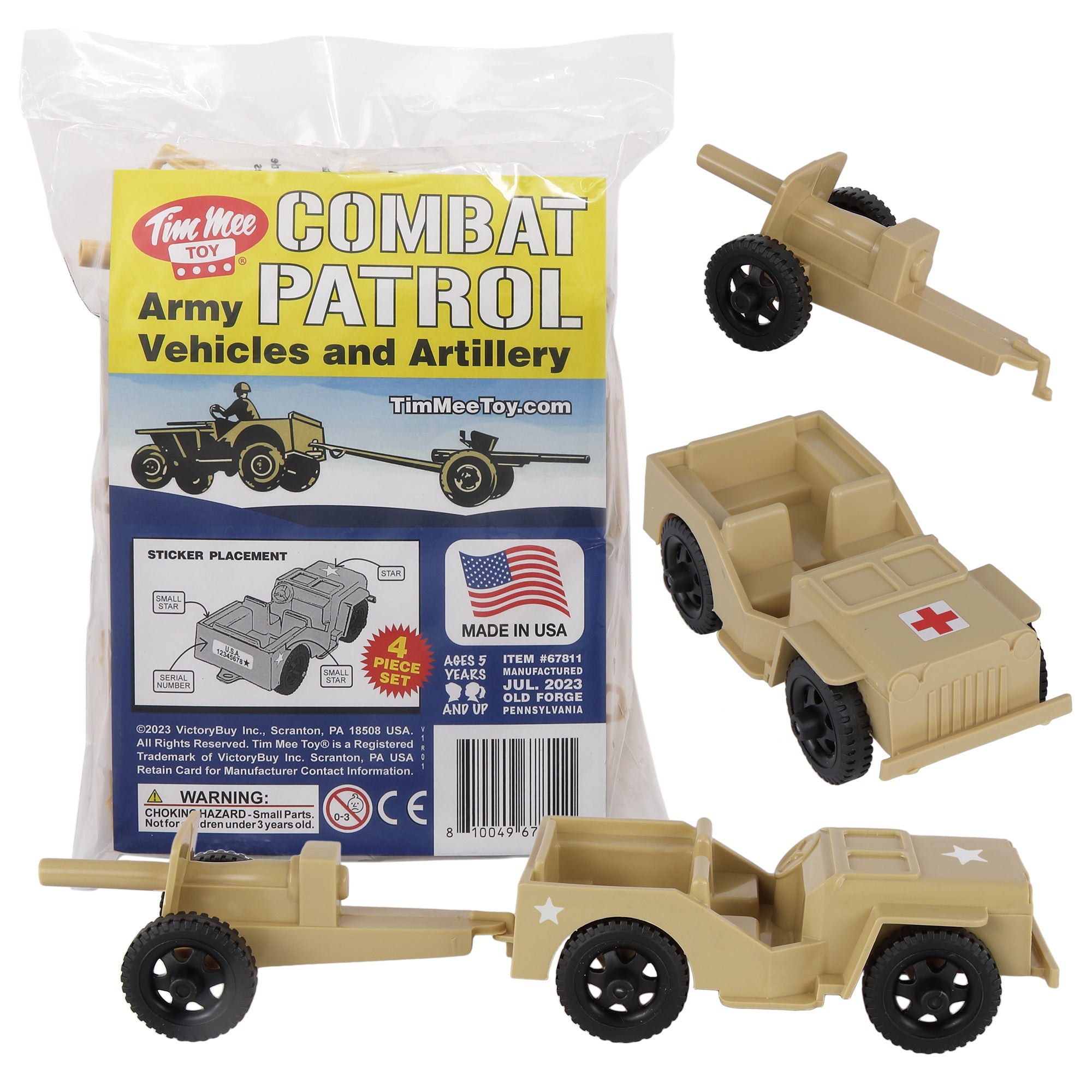 TimMee Combat Patrol Willys & Artillery - Tan 4pc Playset USA Made