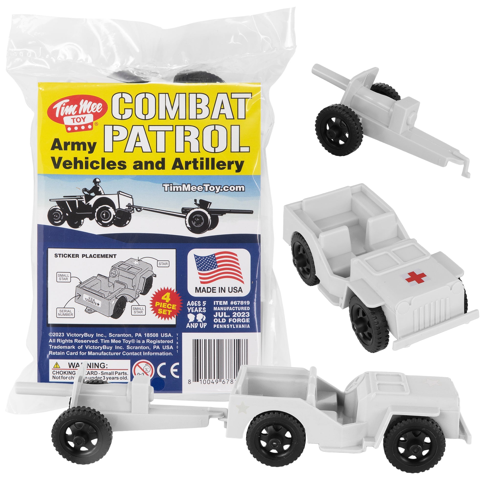 TimMee Combat Patrol Willys & Artillery - White 4pc Playset USA Made