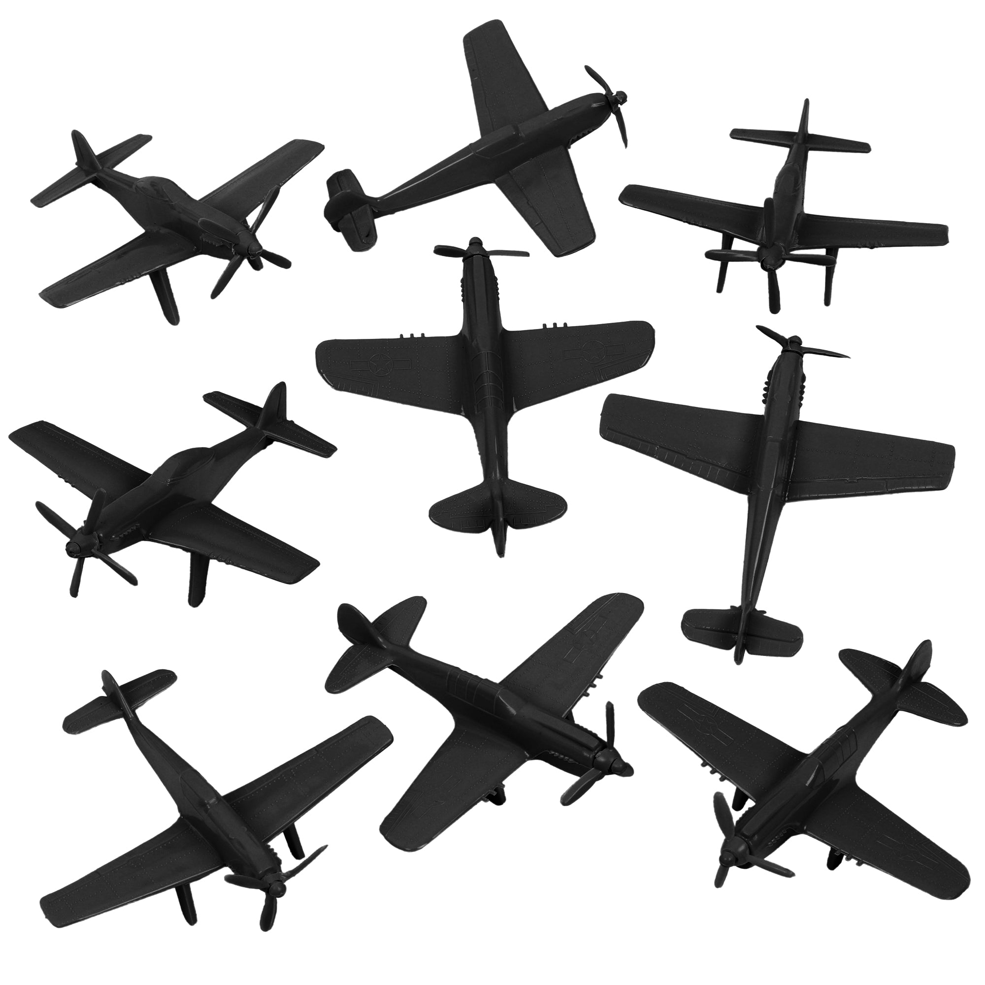 TimMee WW2 Fighter Ace Planes - Black 9pc Plastic Army Men Airplanes USA Made