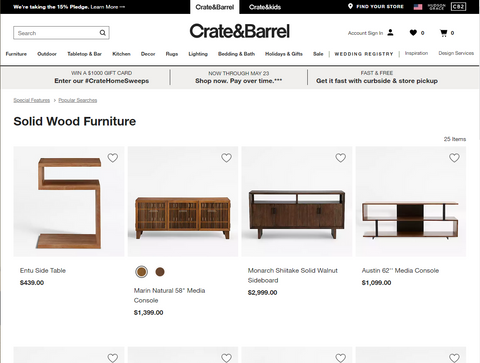 Crate and barrel solid wood furniture search