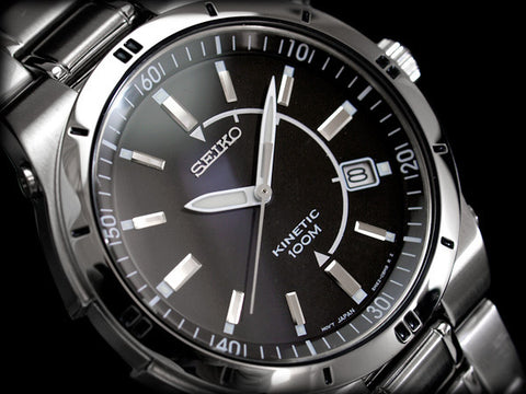 Seiko Men's SKA347 Kinetic Steel Silver-Tone Watch – Exact Time Corp.