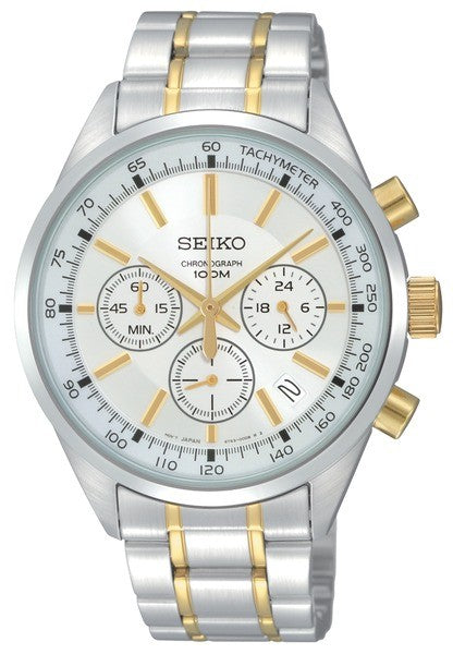 Seiko Men's SSB043 Two Tone Stainless Steel Analog with Silver Dial Wa –  Exact Time Corp.