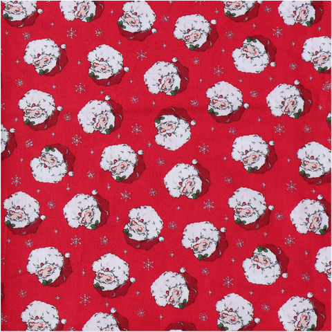 Glitter Santa Faces Fabric