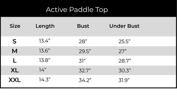 Active Paddle Top - Size Guide - Paddle North