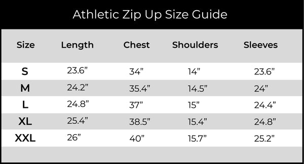 Women's Athletic Zip Up Hoodie - Size Guide