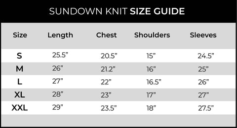 Size Guide for Sundown Knit