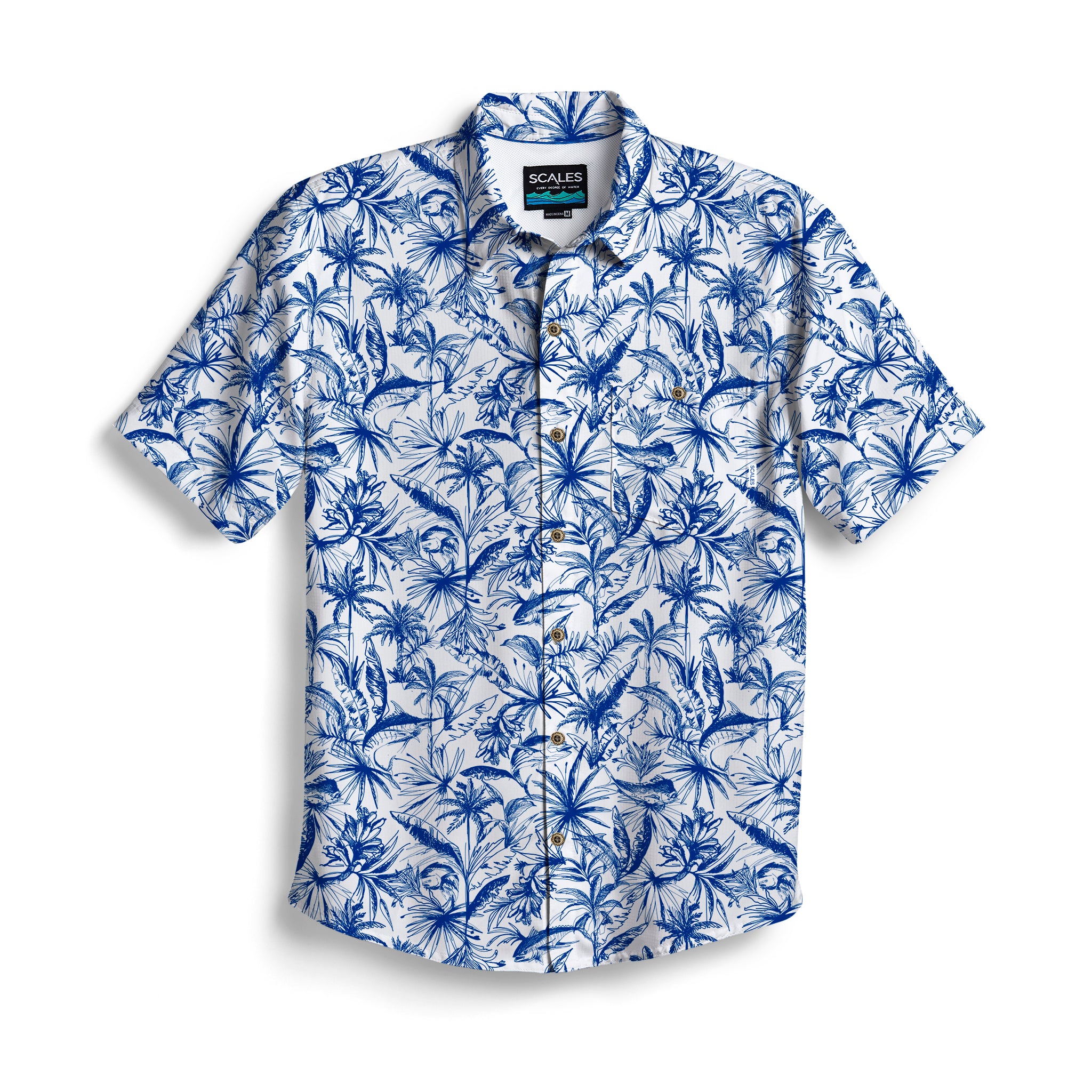 Scales Loose Lines Button Down in White / Royal Size M