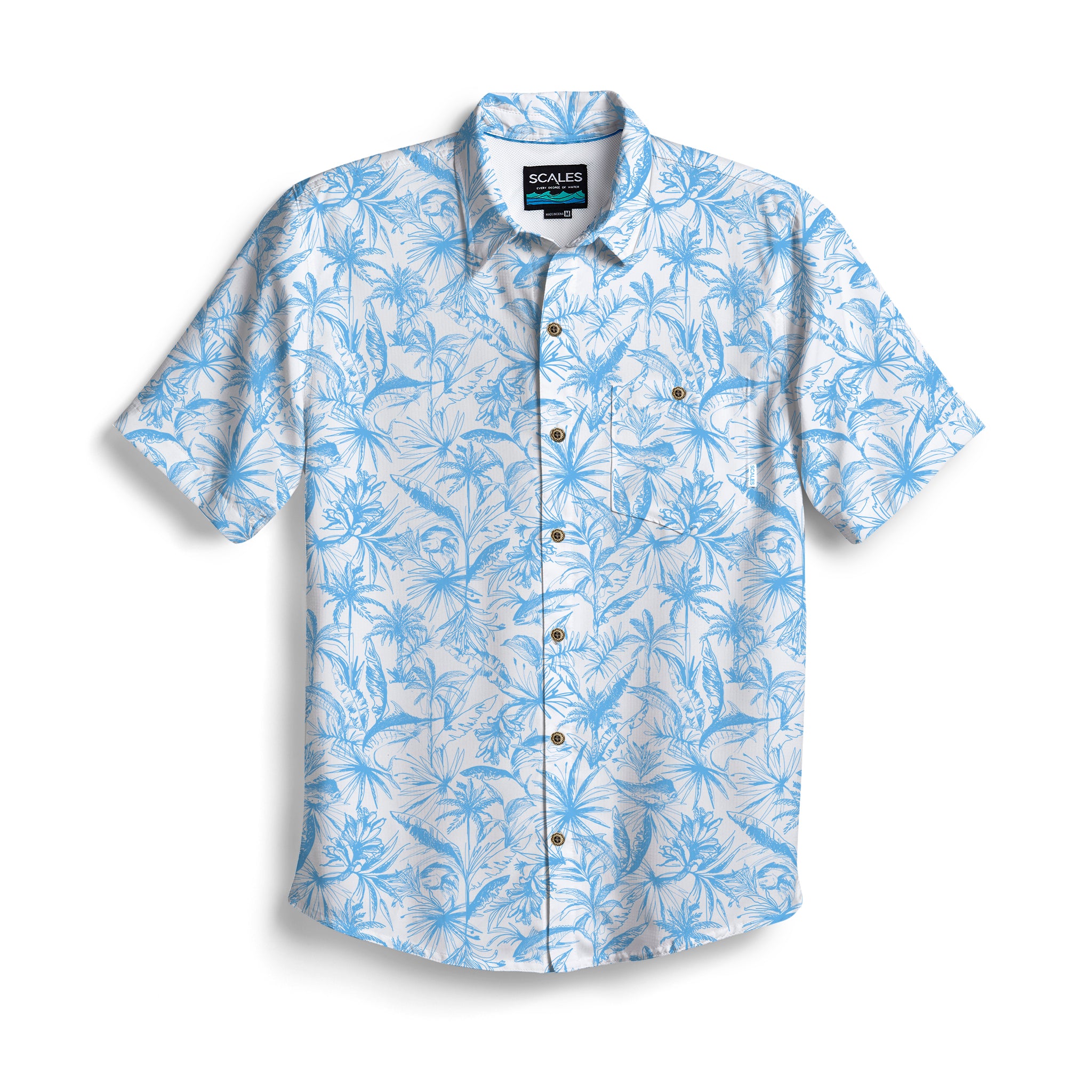 Scales Loose Lines Button Down in White / Powder Blue Size XL