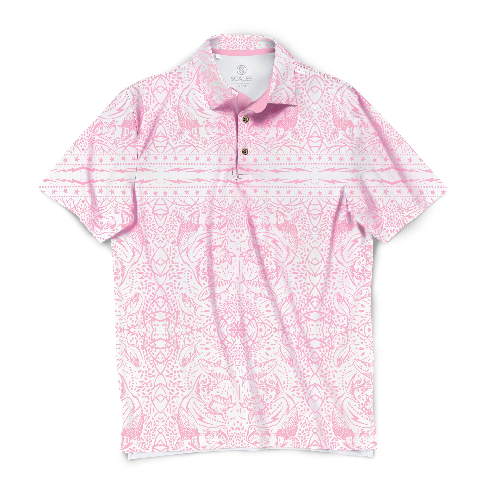 Scales Mangrove Slam Polo in White / Light Pink Size XL