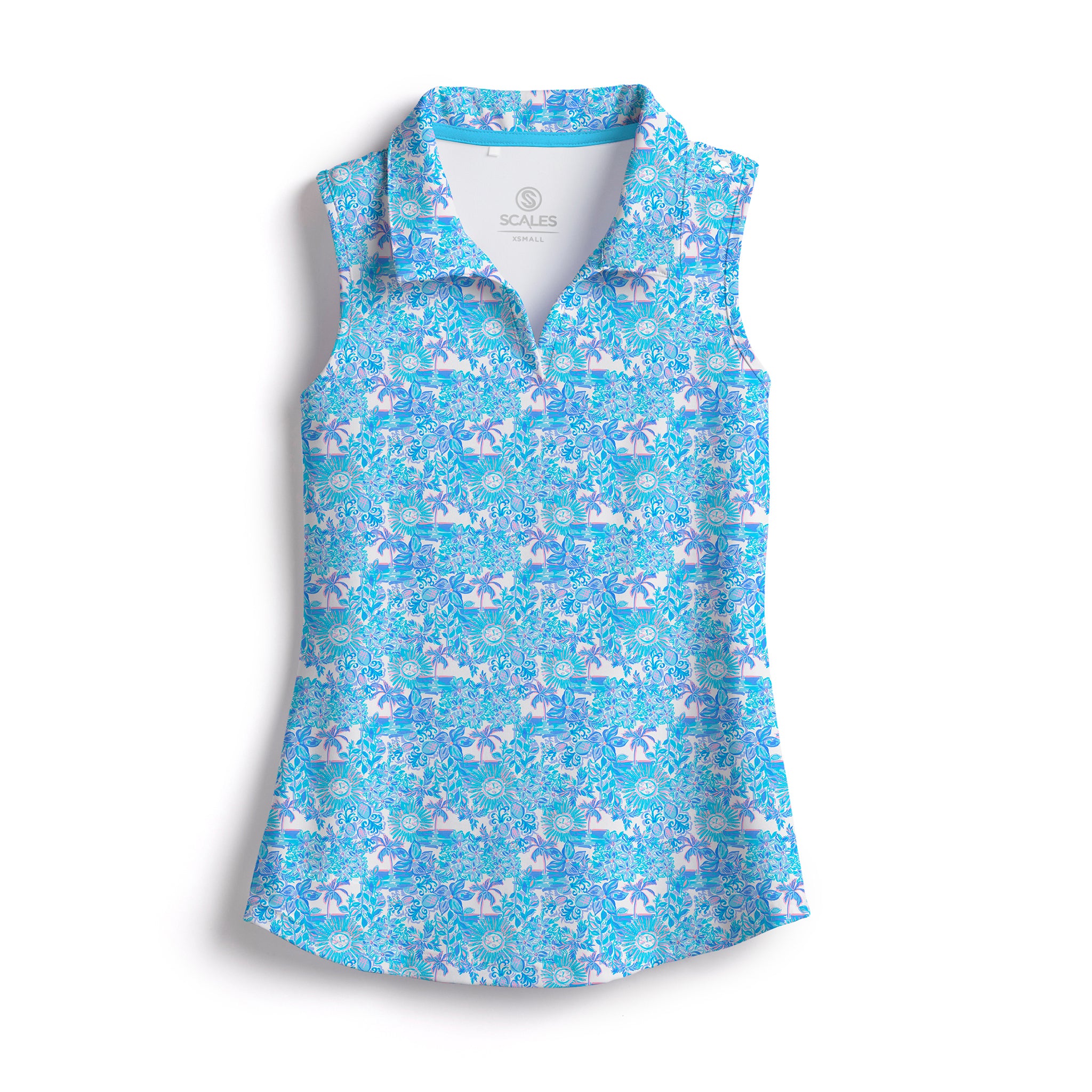 Scales Daily Sunshine Sleeveless Polo in White / Powder Blue Size S