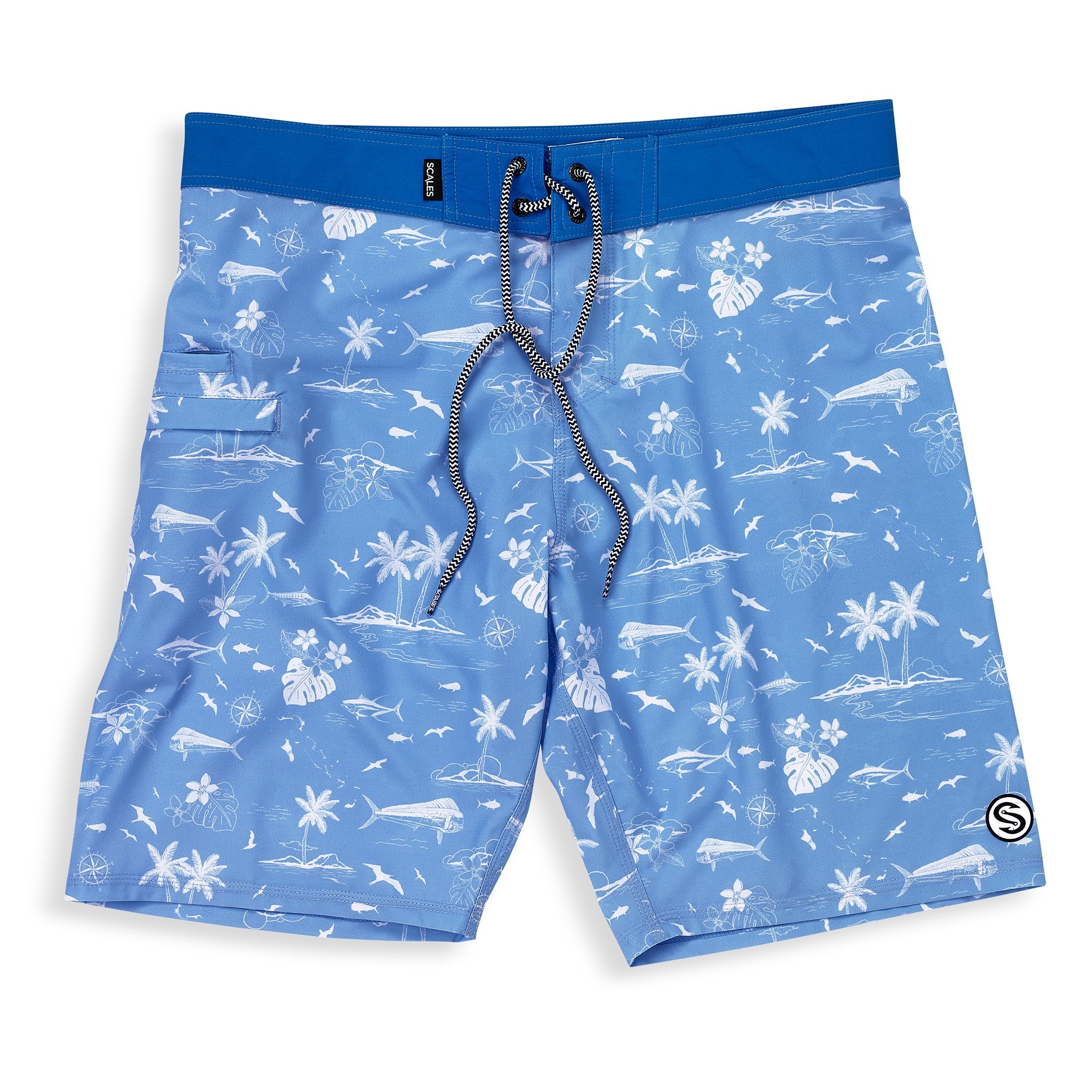 Scales Never A Tourist Boardshorts in Powder Blue Size W30