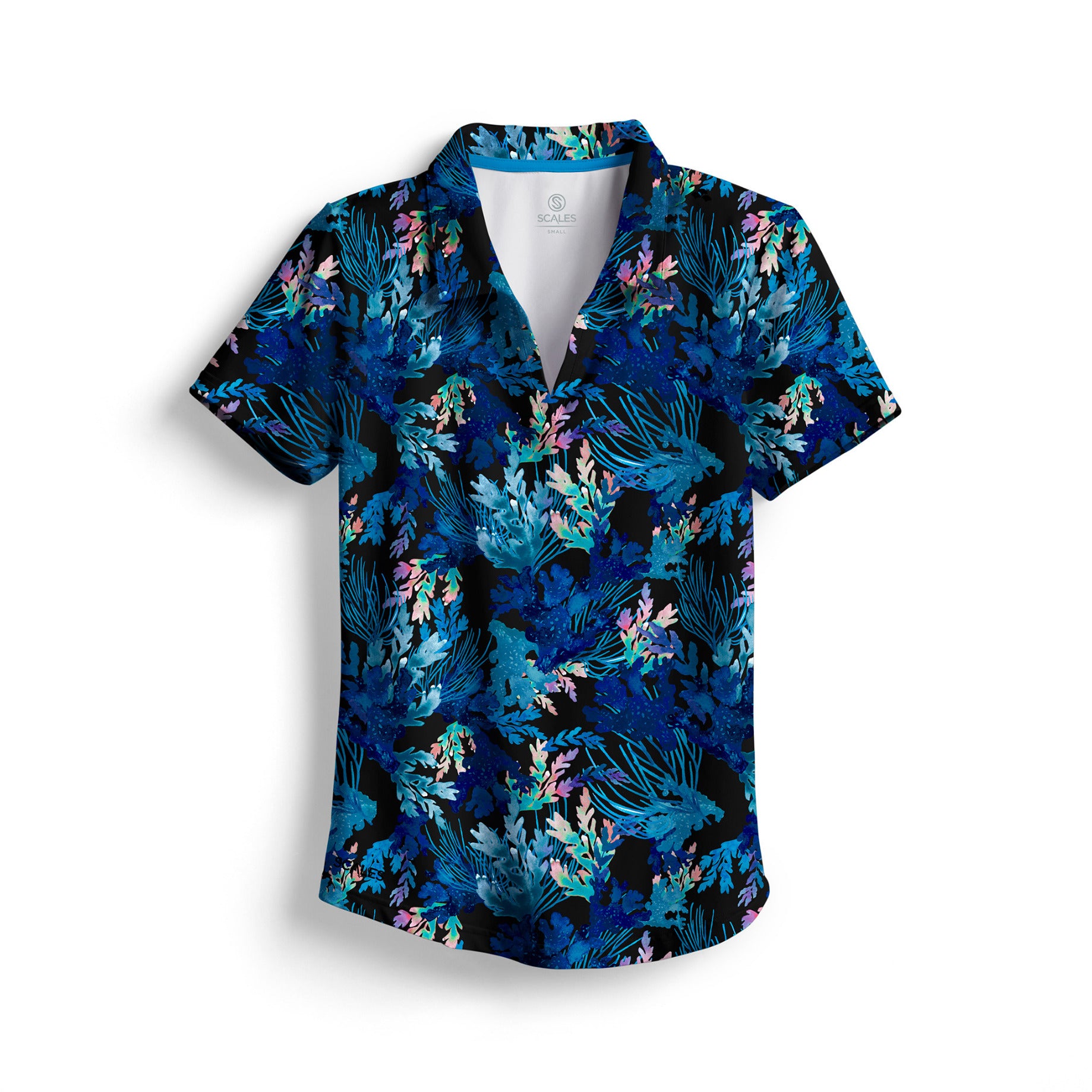 Scales Coral Tropics Womens Polo in Black Size S