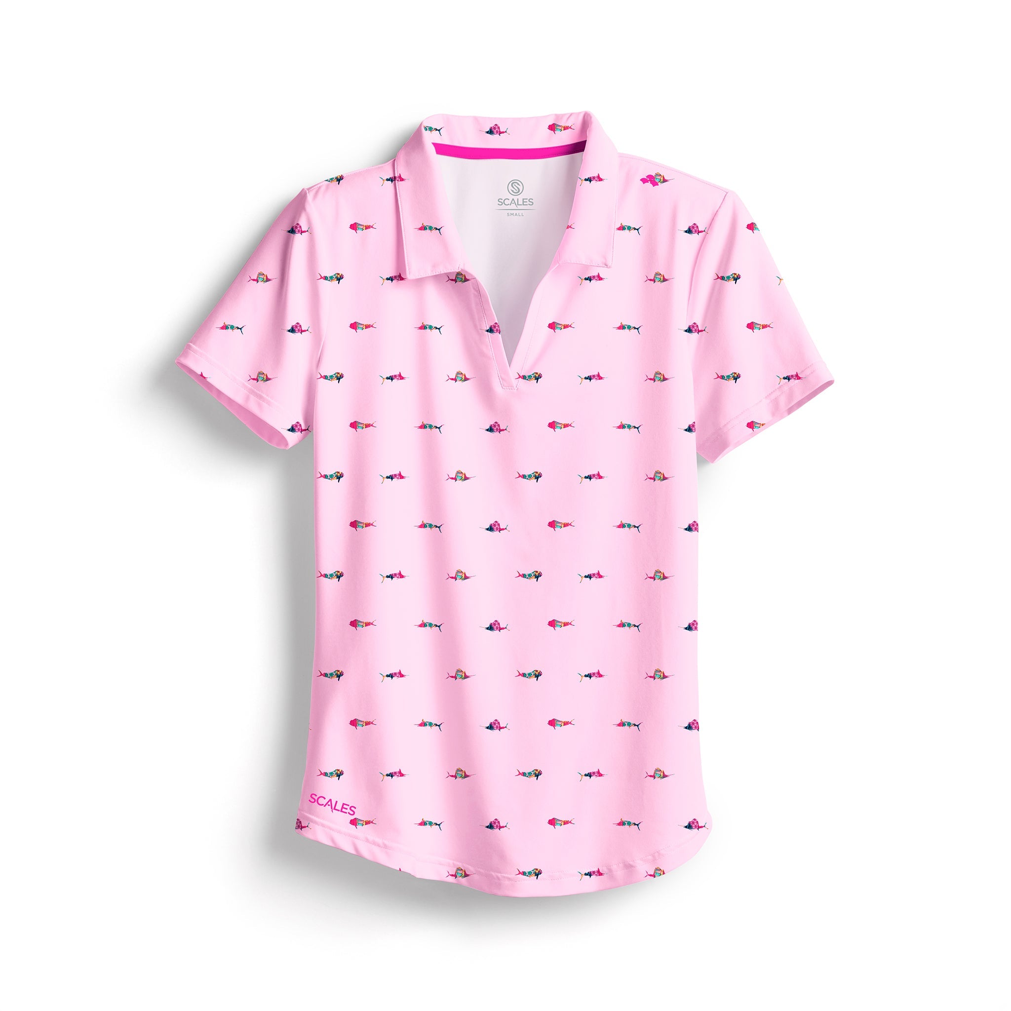 Scales Trippy Fish Womens Polo in Light Pink Size XL