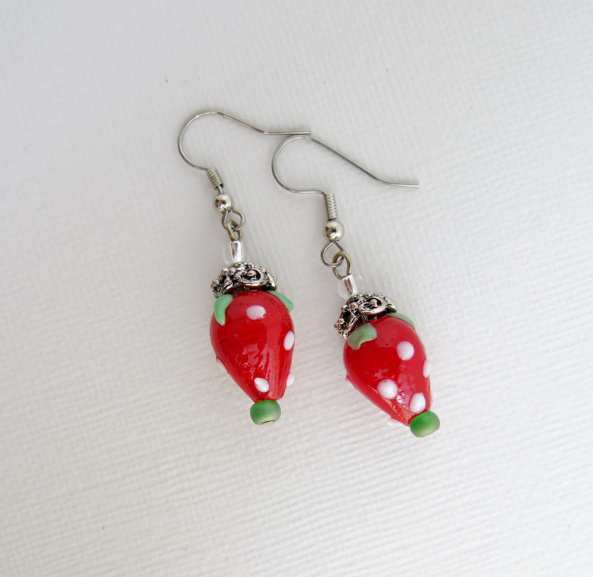 Strawberry Lampwork Glass Dangle Earrings - Strawberry charm earrings ...