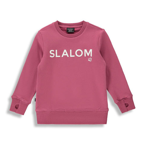 Bright Pink Fleece Skiing Sweater with Slalom Writing in Vinyl and Mountain Illustration in the Back