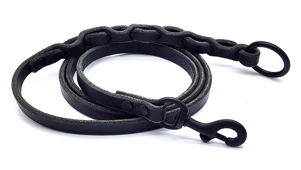 TGR Black Braided Handle 6' Leather Drag Line Dog Leash - Canine Athletes