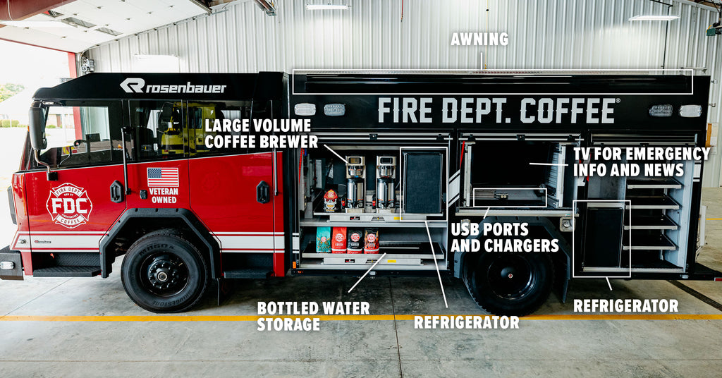 FIre truck stoked with coffee and other essentials