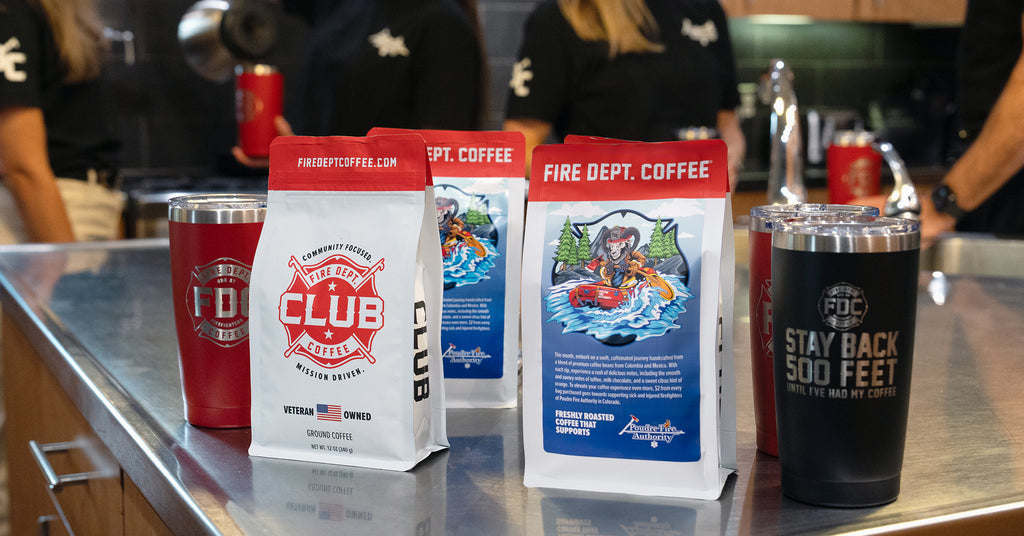 Coffee bags on the kitchen table at a fire station.