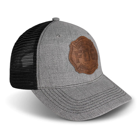 Leather Patch Grey Hat made by Fire Department Coffee.