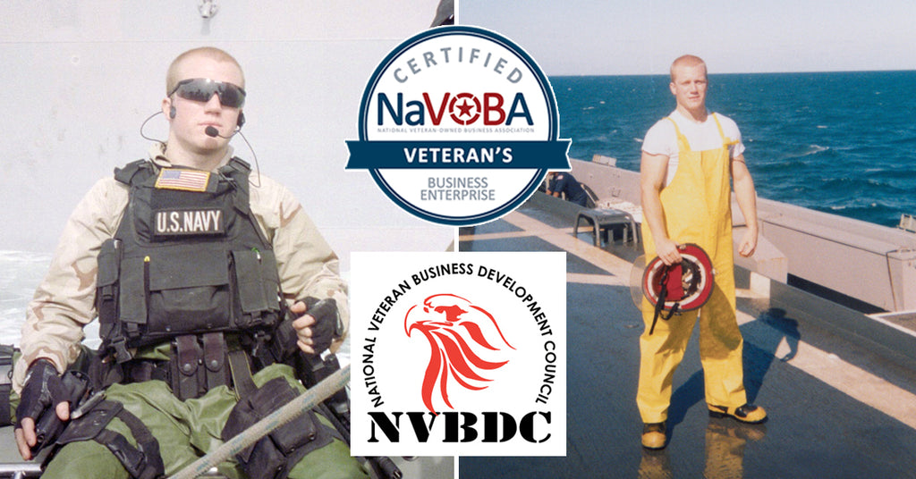 Image of U.S. Navy, Controlman, Luke Schneider with NaVOBA and NVDBC certified logos.