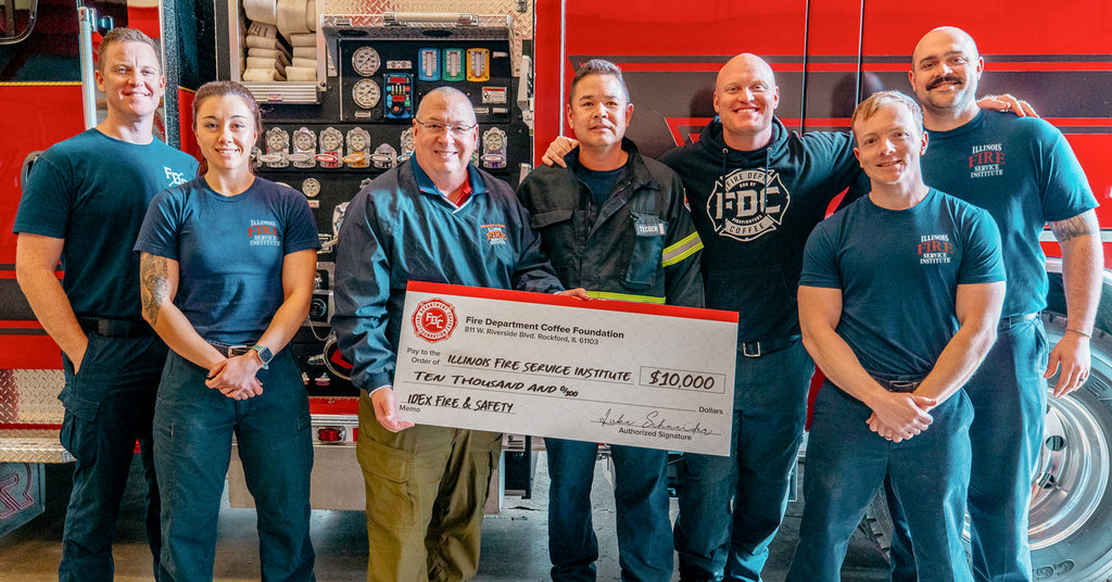 Donation check presentation to IFSI for August's fire department coffee and shirt clubs.
