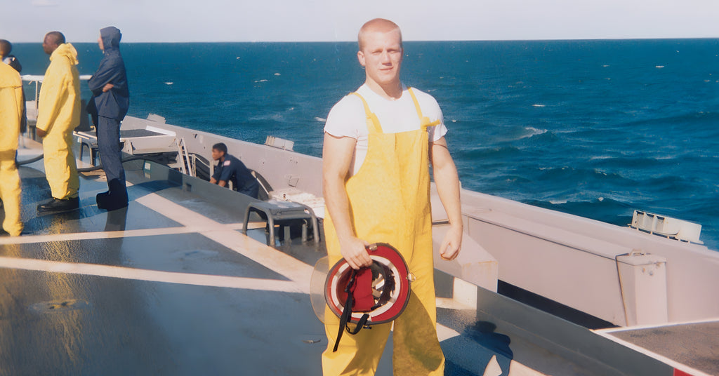 Luke Schneider as a damage controlman in the U.S. Navy.