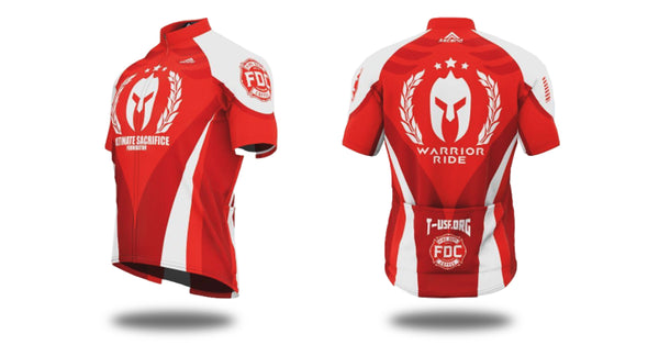 Warrior Ride, red cyclist jersey.