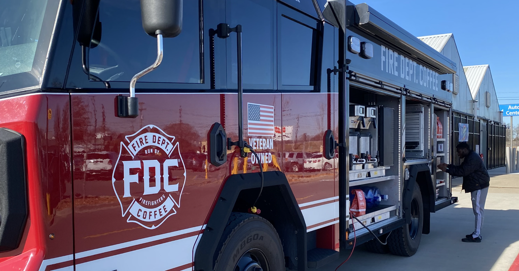 Fire Department Coffee's Rosenbauer fire truck in Tennessee.