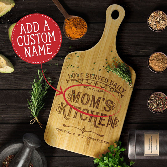 Mom's Kitchen • Love Served Daily Maple Cutting Board – Salmon Olive