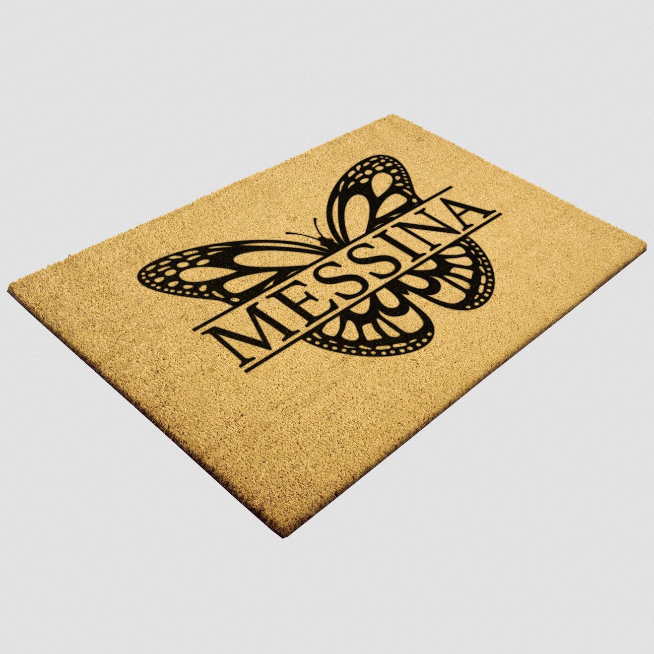 Last Name Doormats • Custom Butterfly Monogram 30" x 18" Salmon Olive 