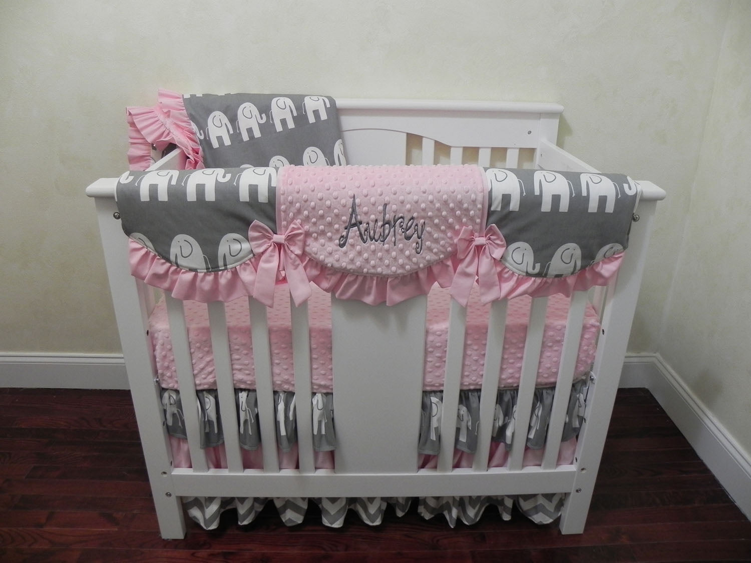 Pink And Gray Elephant Mini Crib Bedding Set Girl Mini Crib Baby